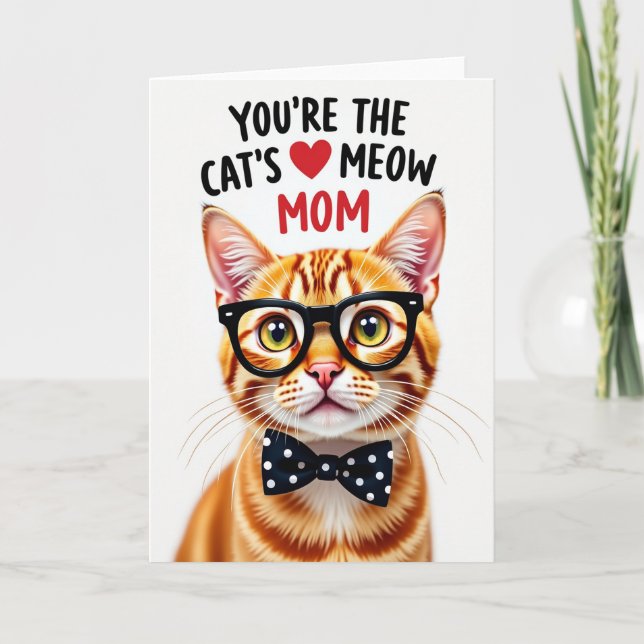 Korthund för mors dag med röd katt kort (Framsida)