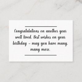 Kortinfogning - födelsedagsmeddelande - Ett liv vä Visitkort