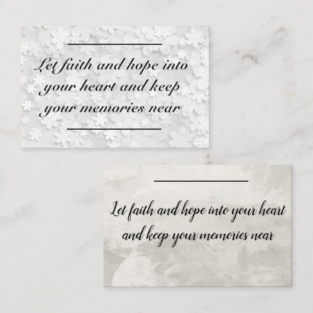 Kortinfogning - sympati - kondoleans 2 visitkort (Fram/baksida)