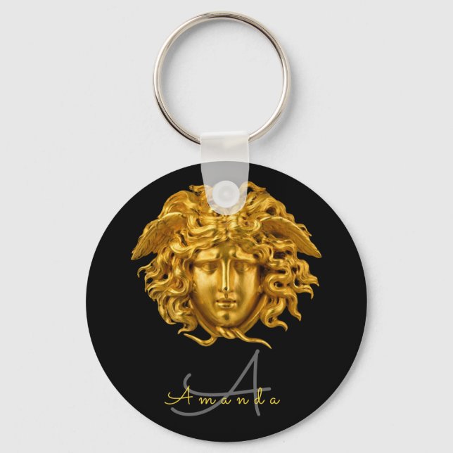 Kortkedjan Monogram Chic Fransk Guld Medusa Mask Nyckelring (Framsida)
