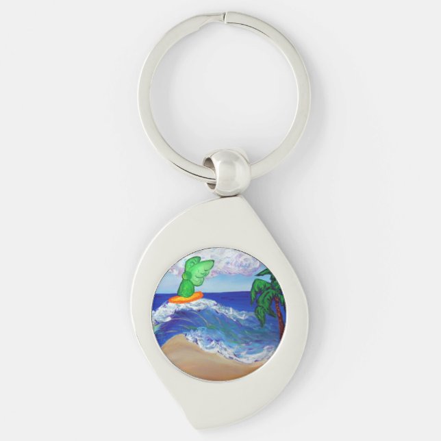 Kortkedjor för Anpassningsbar av Surfing Raphael G Swirl Silverfärgad Nyckelring (Framsidan)