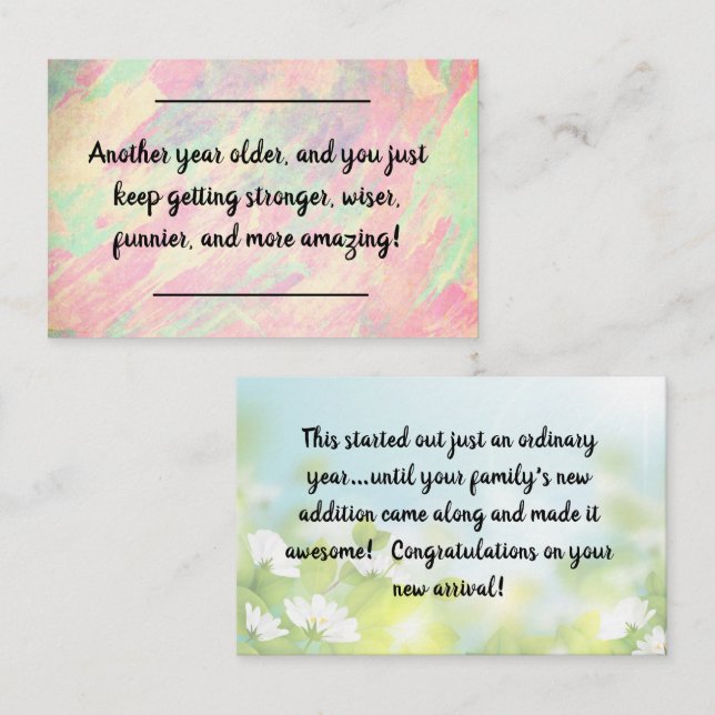 Kortklippet - födelsedagshälsningar! visitkort (Fram/baksida)