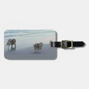Kortkommandon vid Hund Seashore Painting Art Bagagebricka