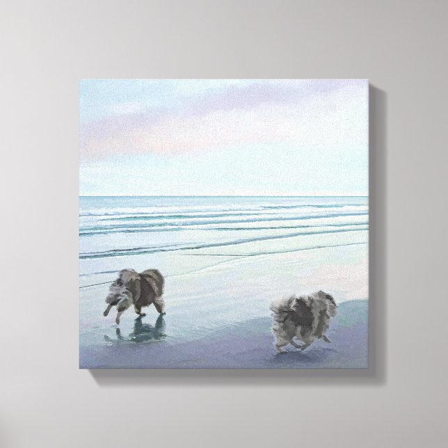 Kortkommandon vid Hund Seashore Painting Art Canvastryck (Framsida)