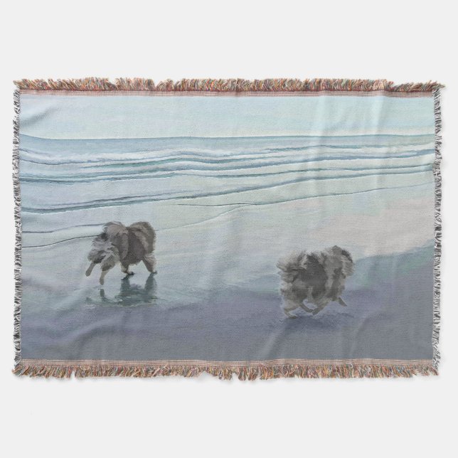 Kortkommandon vid Hund Seashore Painting Art Filt (Framsidan)