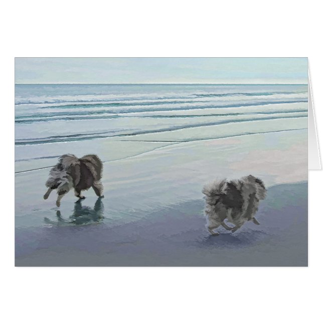 Kortkommandon vid Hund Seashore Painting Art Hälsningskort (Framsidan Horizontal)