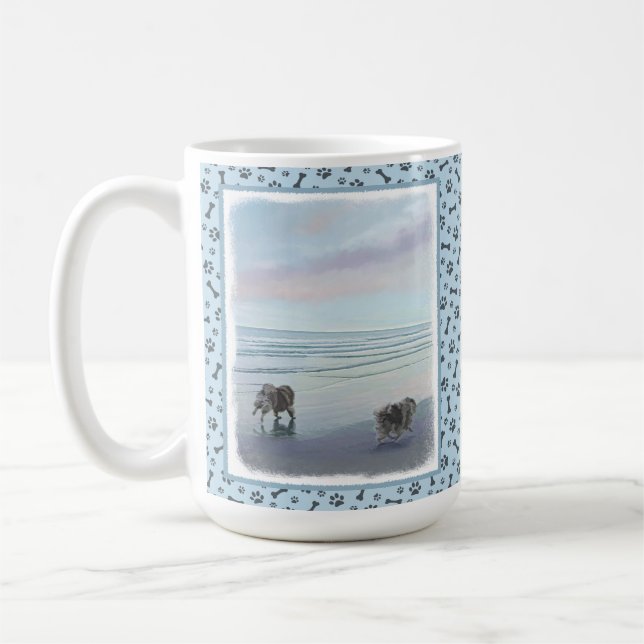Kortkommandon vid Hund Seashore Painting Art Kaffemugg (Vänster)