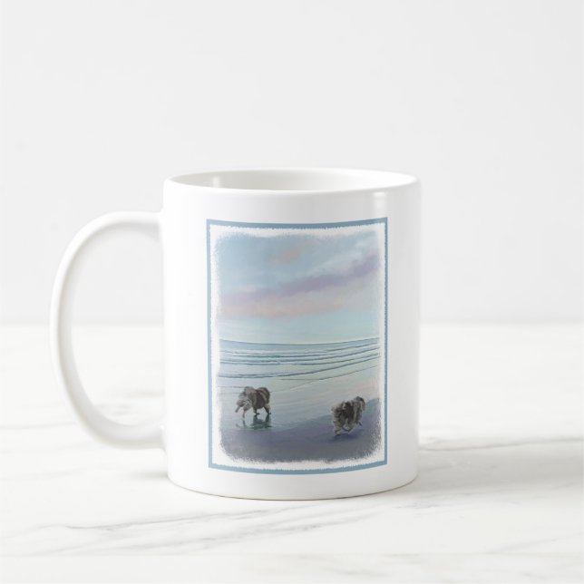 Kortkommandon vid Hund Seashore Painting Art Kaffemugg (Vänster)