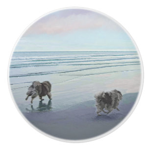 Kortkommandon vid Hund Seashore Painting Art Knopp