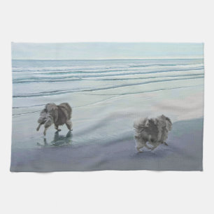 Kortkommandon vid Hund Seashore Painting Art Kökshandduk