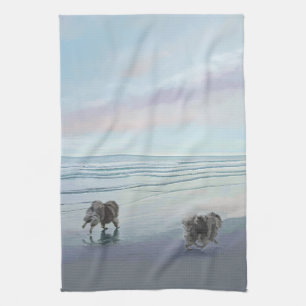 Kortkommandon vid Hund Seashore Painting Art Kökshandduk