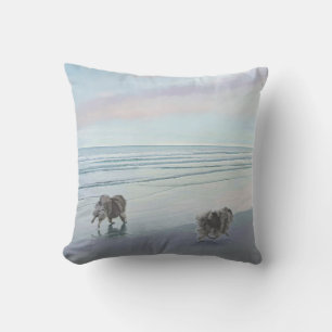 Kortkommandon vid Hund Seashore Painting Art Kudde