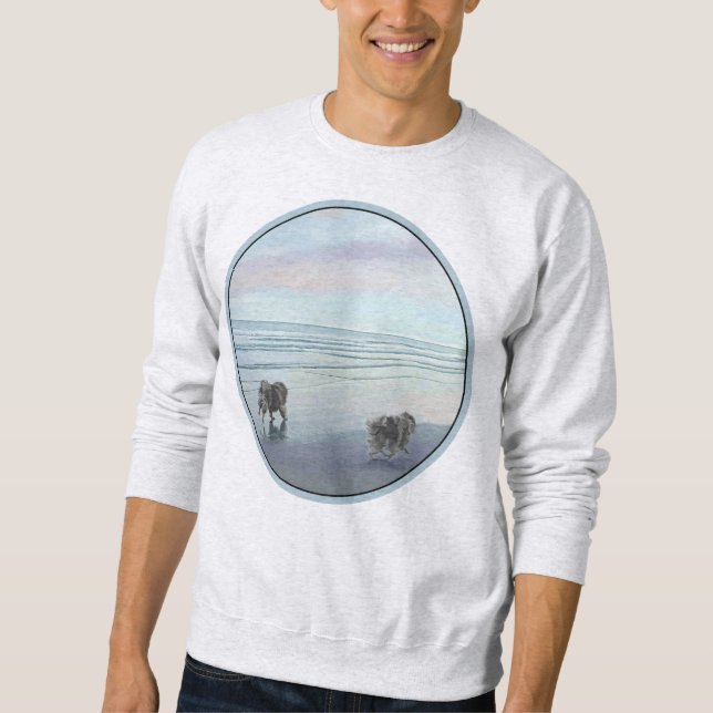Kortkommandon vid Hund Seashore Painting Art Lång Ärmad Tröja (Framsida)