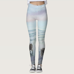 Kortkommandon vid Hund Seashore Painting Art Leggings