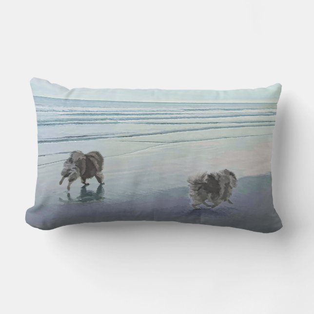 Kortkommandon vid Hund Seashore Painting Art Lumbarkudde (Framsida)