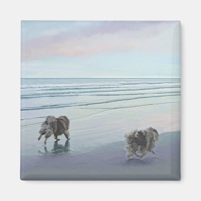 Kortkommandon vid Hund Seashore Painting Art Magnet (Framsidan)