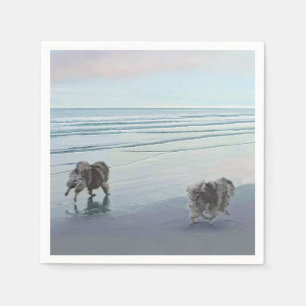 Kortkommandon vid Hund Seashore Painting Art Pappersservett