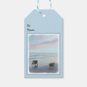 Kortkommandon vid Hund Seashore Painting Art Presentetikett
