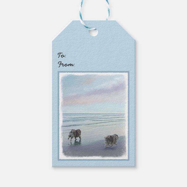 Kortkommandon vid Hund Seashore Painting Art Presentetikett (Framsidan)