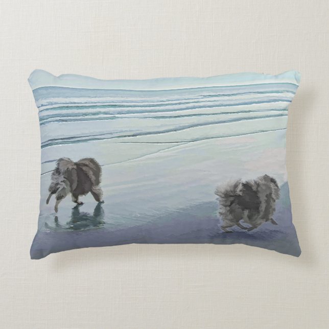 Kortkommandon vid Hund Seashore Painting Art Prydnadskudde (Framsidan)