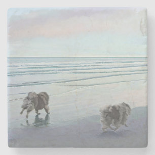 Kortkommandon vid Hund Seashore Painting Art Stenunderlägg