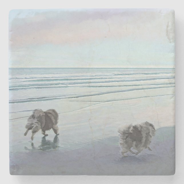 Kortkommandon vid Hund Seashore Painting Art Stenunderlägg (Framsidan)