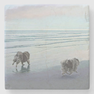 Kortkommandon vid Hund Seashore Painting Art Stenunderlägg