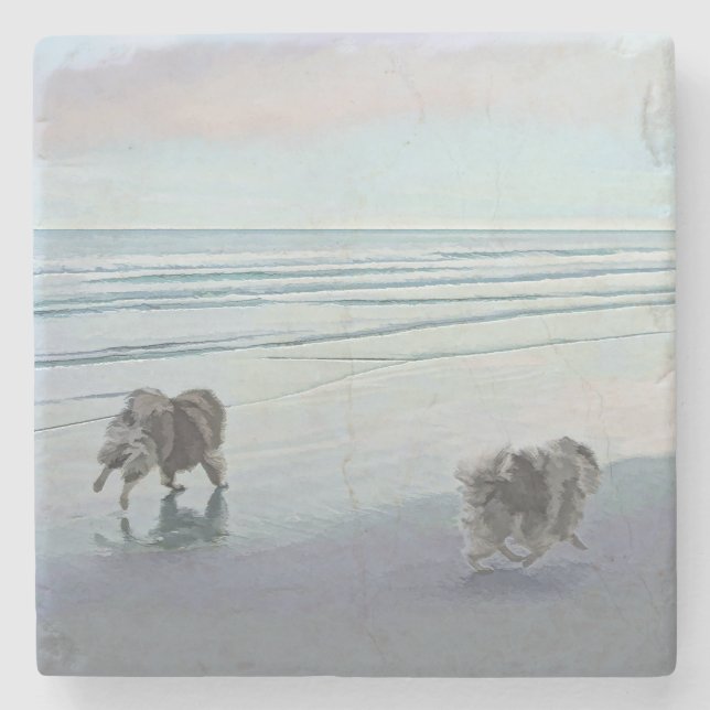 Kortkommandon vid Hund Seashore Painting Art Stenunderlägg (Framsidan)