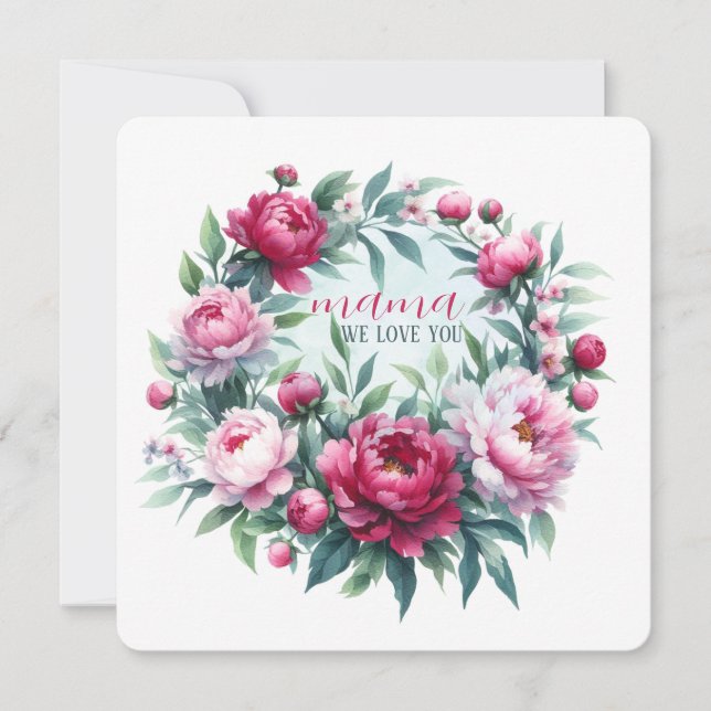 Kortkonst Skriv ut "mamma we kärlek you" Peonies Kort (Framsida)
