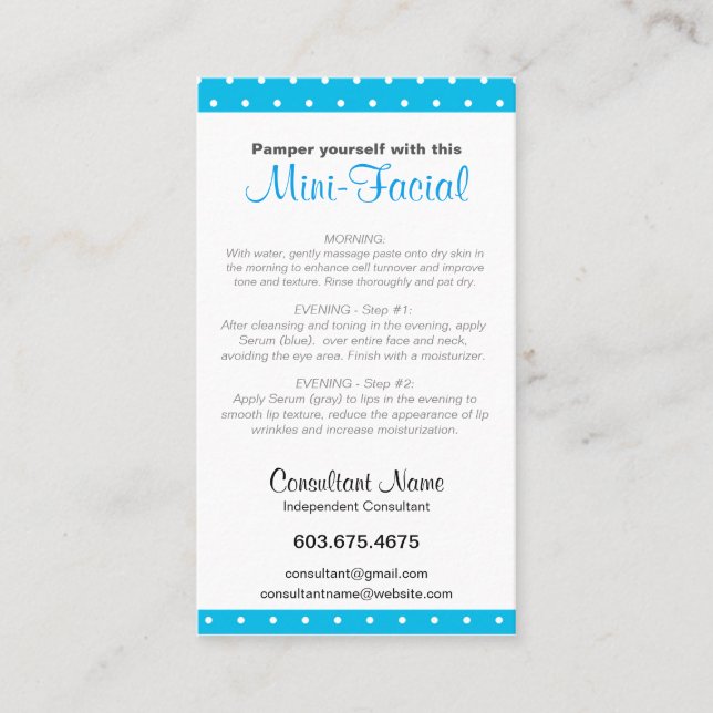 Kortkort-Ansiktsbehandling anvisningskort Visitkort (Framsida)