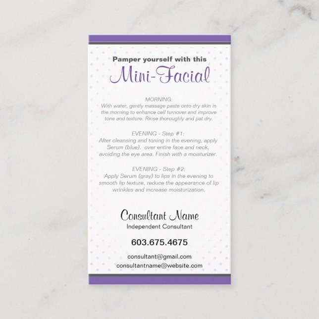 Kortkort-Ansiktsbehandling anvisningskort Visitkort (Framsida)