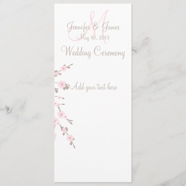Kortkort för Cherry Blommar Bröllop Church Program (Framsida)