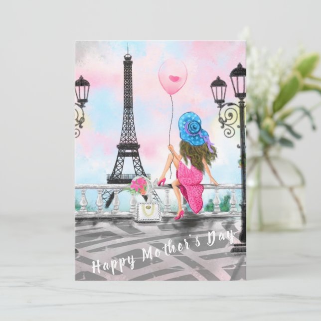 Kortkvinna med Lycklig Mors dag med ballong (Stående Fram)