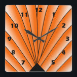 Kortlås för Orangen  i Art Deco Fläkt Fyrkantig Klocka<br><div class="desc">Bild av väggurteckning som du kan anpassa med valfri text. Om du behöver hjälp med att anpassa kontaktar du oss genom länken på den här sidan. Klocka för dekoväggen.</div>