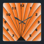 Kortlås för Orangen  i Art Deco Fläkt Fyrkantig Klocka<br><div class="desc">Bild av väggurteckning som du kan anpassa med valfri text. Om du behöver hjälp med att anpassa kontaktar du oss genom länken på den här sidan. Klocka för dekoväggen.</div>
