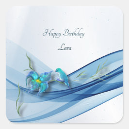 Kortmärkena Hummingbird och Blue wave Birthday Fyrkantigt Klistermärke