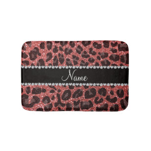 Kortnamn rosa glitter leopard badrumsmatta
