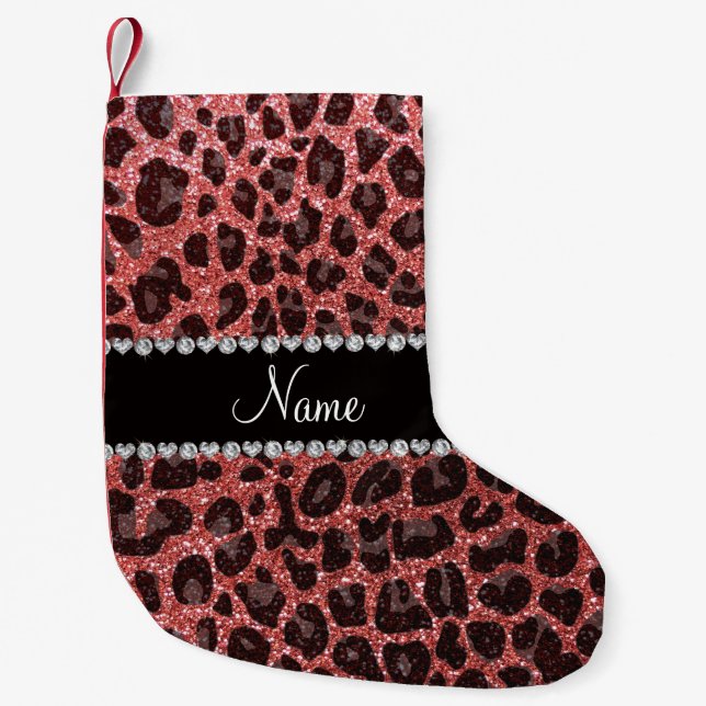 Kortnamn rosa glitter leopard liten julstrumpa (Framsidan)