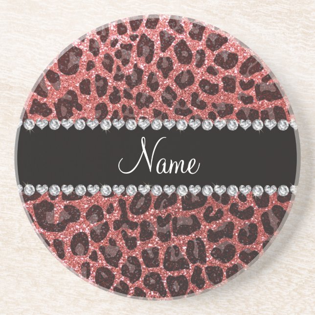 Kortnamn rosa glitter leopard underlägg (Framsidan)