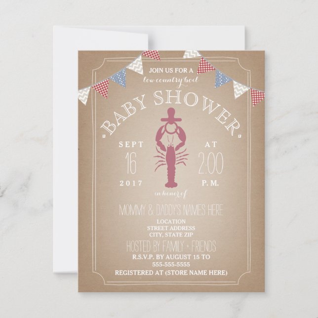 Kortpapper Inspirerad Low Country Boil Baby Shower Inbjudningar (Framsida)