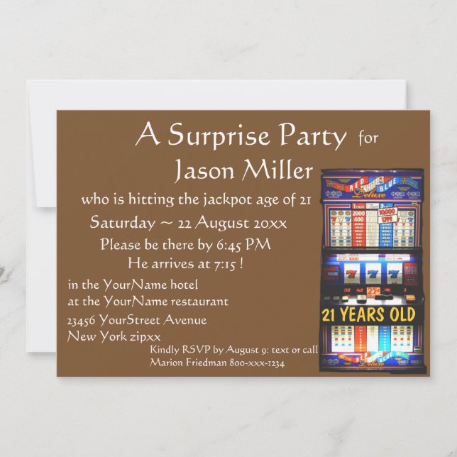 Kortplats Maskin Jackpot 21:a födelsedag Inbjudningar (Framsida)