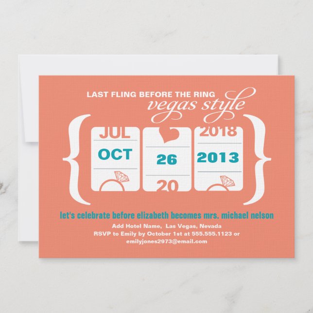 Kortplatsen Maskin Bachelorette Party i Vegas Inbjudningar (Framsida)