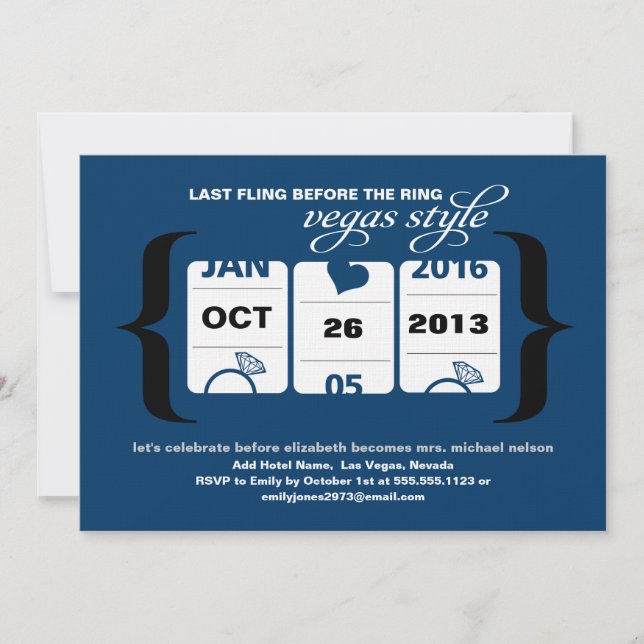Kortplatsen Maskin Bachelorette Party i Vegas Inbjudningar (Framsida)