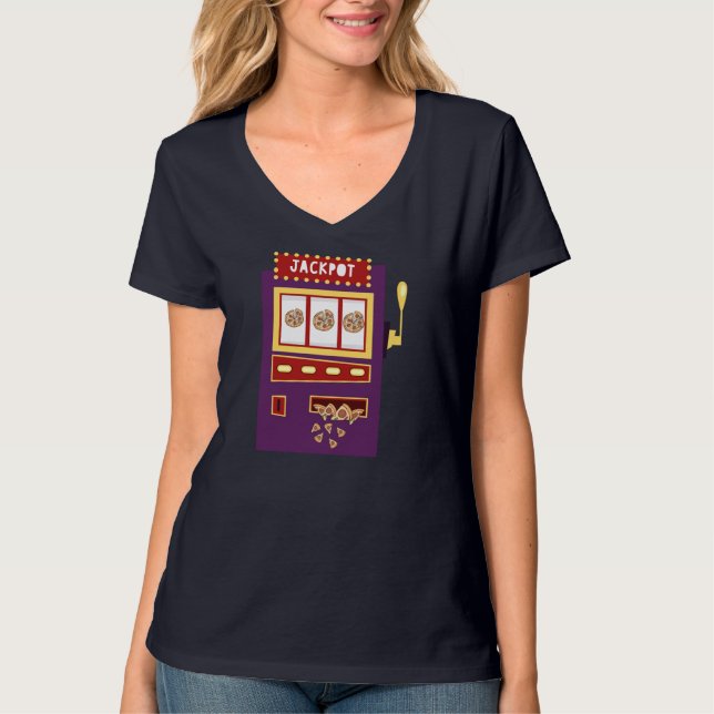 Kortplatsen Maskin Pizza Jackpot Funny Gambling Pi T Shirt (Framsida)