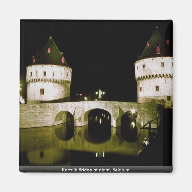 Kortrijk Bridge på natten, Belgien Magnet (Framsidan)