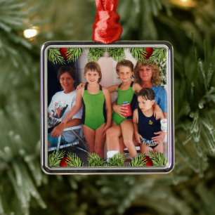 Kortsaksfamiljens fotojul julgransprydnad metall