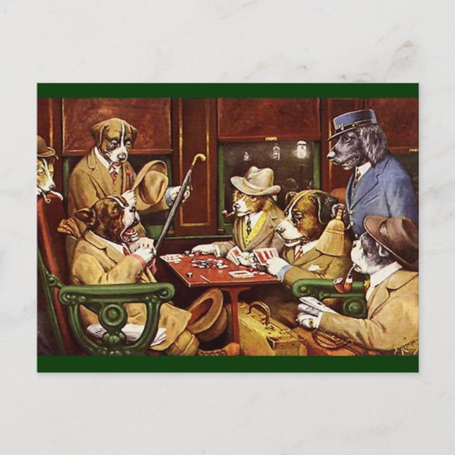 Kortspelande hundar vykort (Framsida)