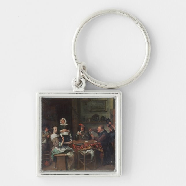 Kortspelarna Fyrkantig Silverfärgad Nyckelring (Framsidan)