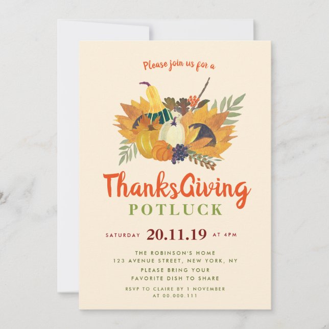 Kortturinbjudan till thanksgiving för höstuppslag inbjudningar (Framsida)