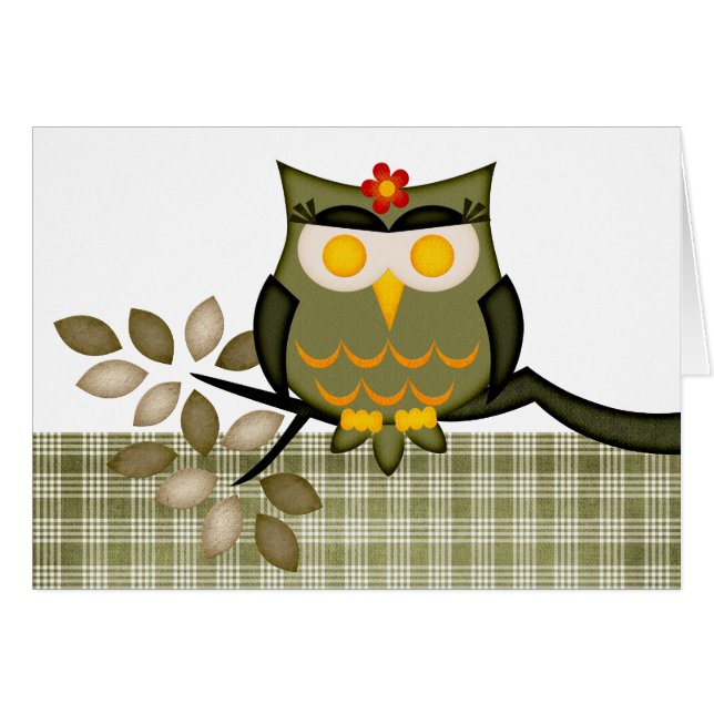 Kortuggla i träd hälsningskort (Framsidan Horizontal)